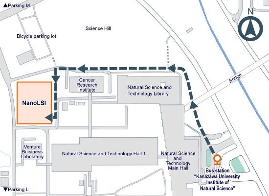 way of NanoLSI from bus station in campus